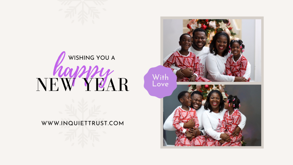Family New Year Postcard with a Happy New Year text