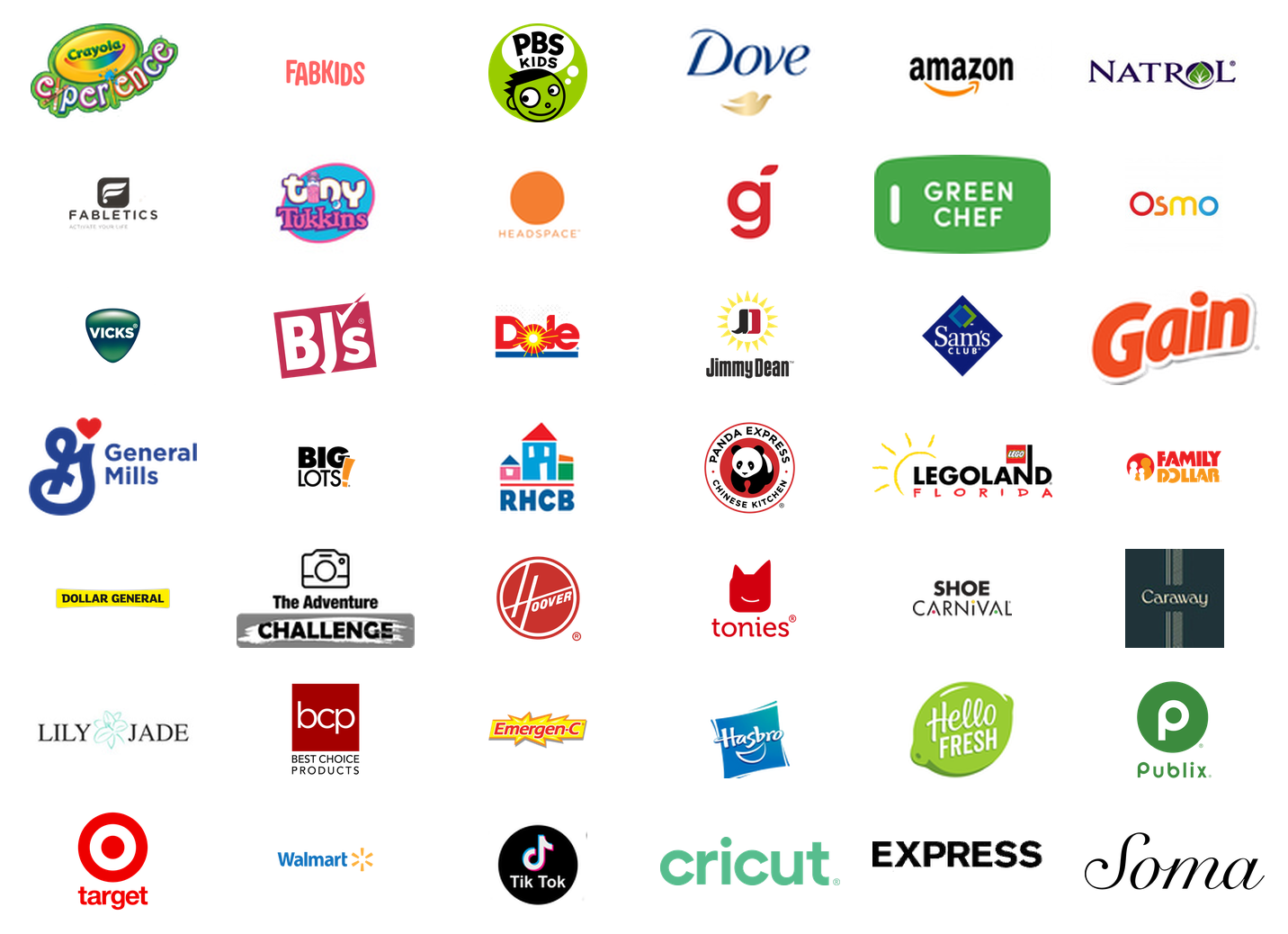 Brands Belinda Merrin has partnered with, including Cricut, Express, and Soma